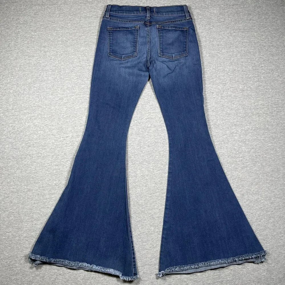 Free People Jeans Womens 27 Blue Flared Distressed Frayed Hem Bell Bottoms Y2K
